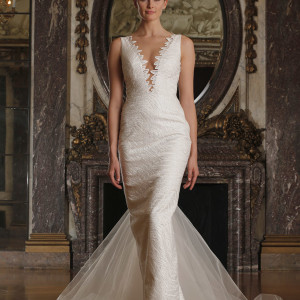 romona keveza spring 2016 luxe bridal rk6404 sleeveless deep v neck sheath wedding dress doves of peace lace italian net train