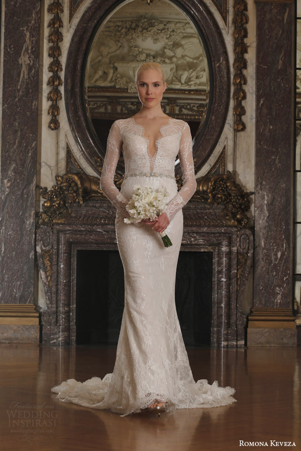 romona keveza spring 2016 luxe bridal rk6405 long sleeve v neck sheath wedding dress beaded chantilly lace swarovski belt illusion open back romona keveza spring 2016 luxe bridal rk6405 long sleeve v neck sheath wedding dress beaded chantilly lace swarovski belt illusion open back