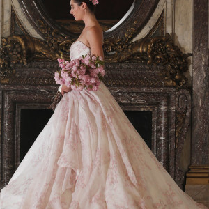 romona keveza spring 2016 luxe bridal rk6408 strapless ball gown wedding dress italian silk organza blush cherry blossom print side