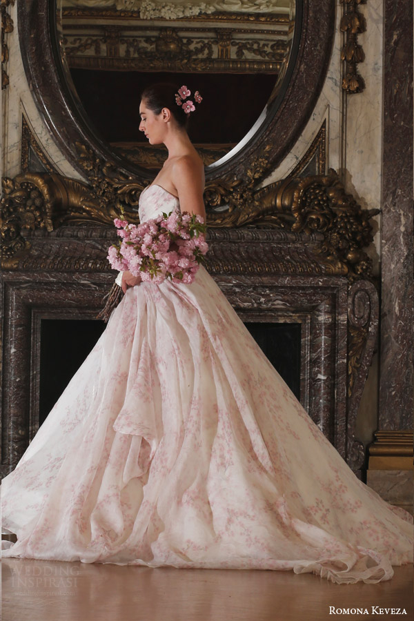 romona keveza spring 2016 luxe bridal rk6408 strapless ball gown wedding dress italian silk organza blush cherry blossom print side romona keveza spring 2016 luxe bridal rk6408 strapless ball gown wedding dress italian silk organza blush cherry blossom print side