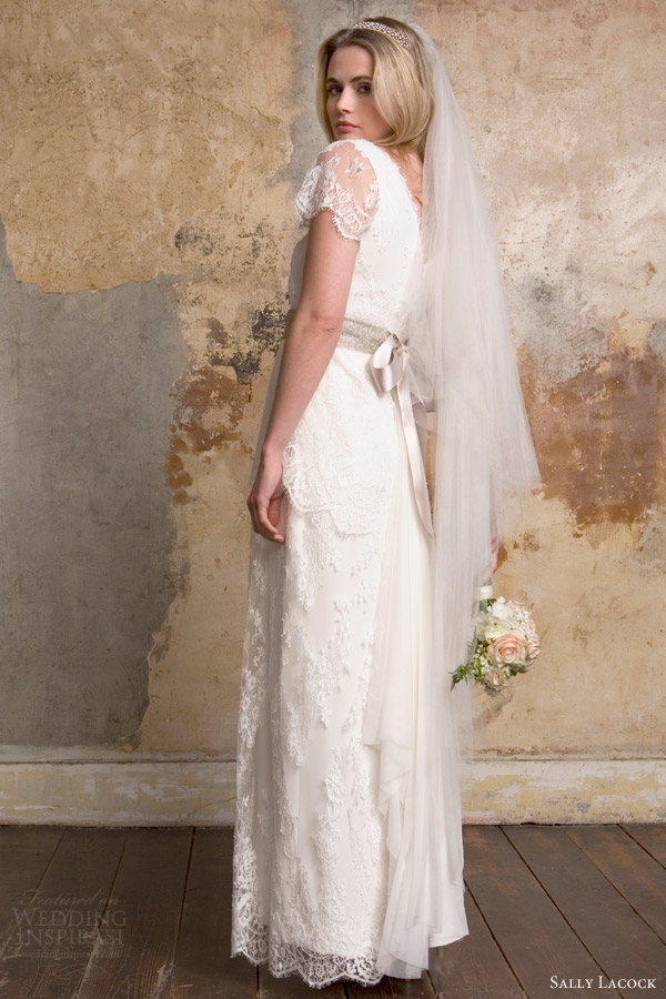 sally lacock 2015 bridal bea 1920s style lace wedding dresses illusion scalloped short sleeves side view
