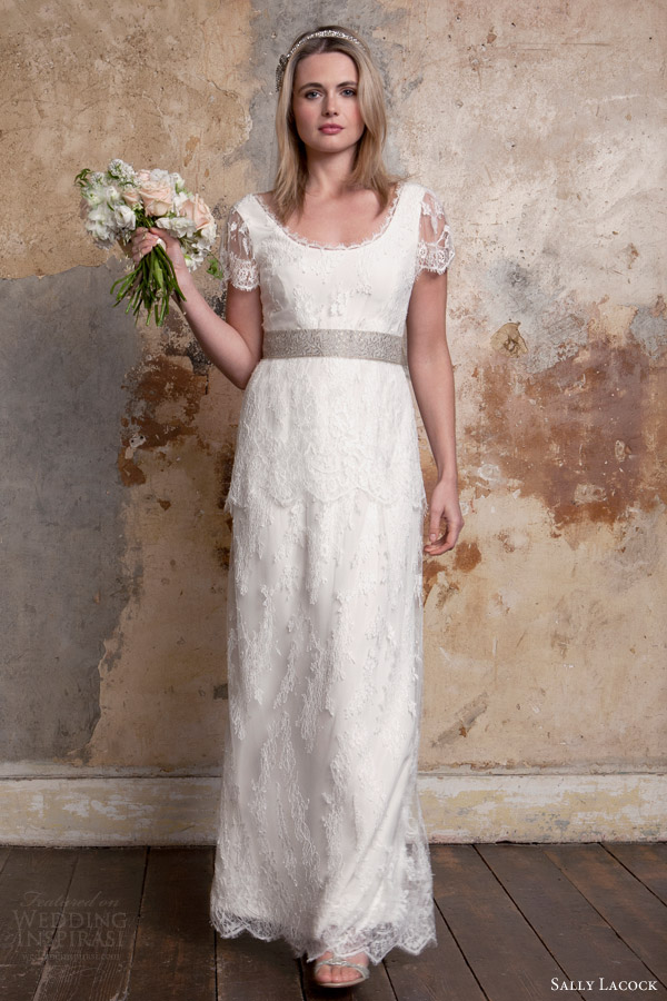 sally lacock 2015 bridal bea 1920s style lace wedding dresses illusion scalloped short sleeves