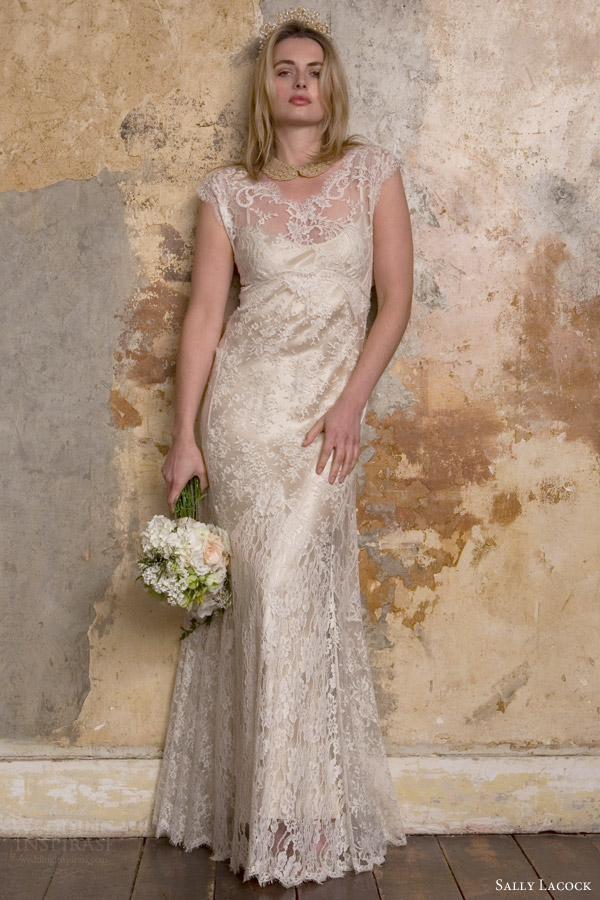 sally lacock 2015 vintage bridal carly edwardian style lace wedding dress cap sleeves