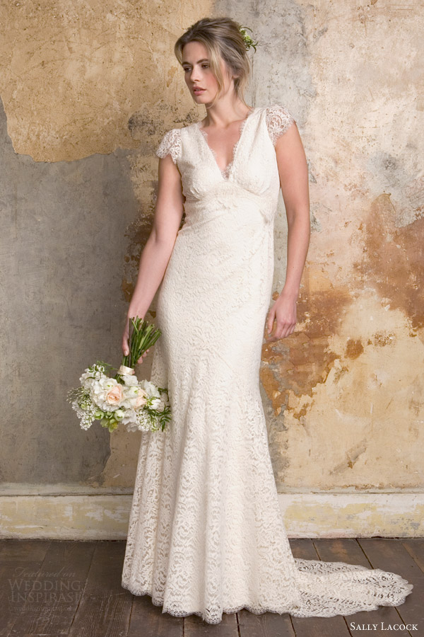 sally lacock bridal 2015 elise lace cap sleeves sheath wedding dress keyhole open back
