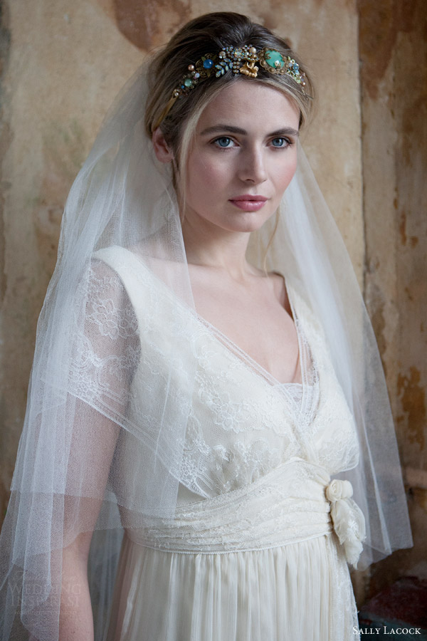 sally lacock bridal 2015 esme grecian wedding dress lace overlay bodice close up