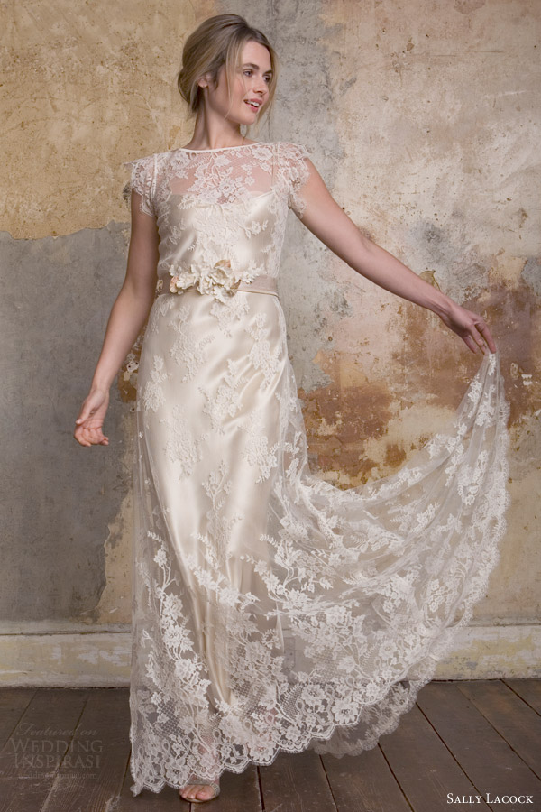 sally lacock bridal 2015 flora french lace wedding dress scalloped illusion cap sleeves