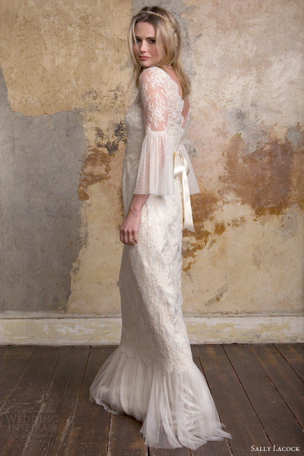 sally lacock bridal 2015 honor lace wedding dress long bell sleeves side back view sally lacock bridal 2015 honor lace wedding dress long bell sleeves side back view