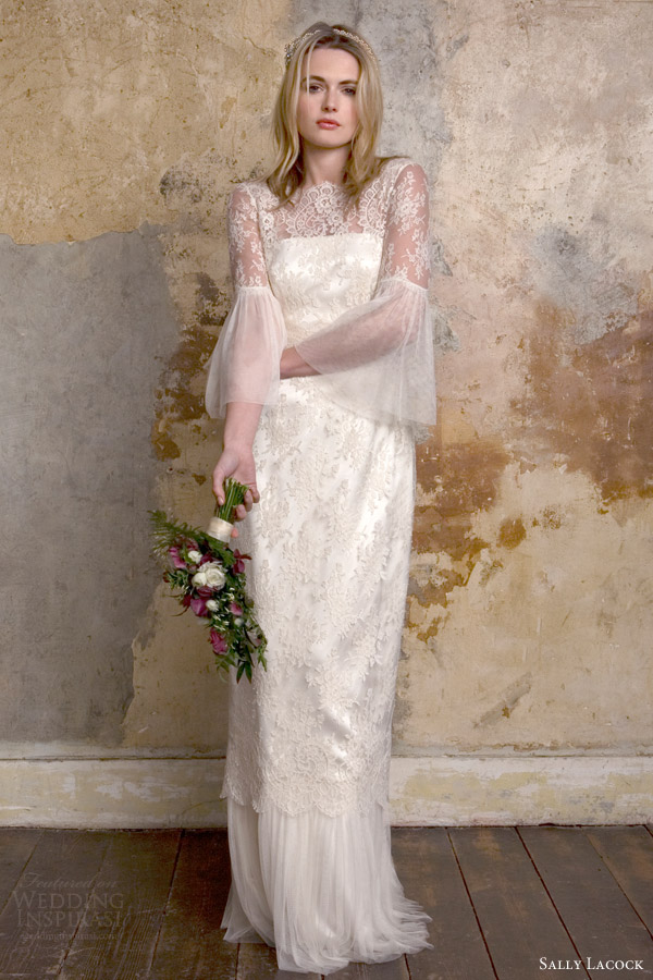 sally lacock bridal 2015 honor lace wedding dress long bell sleeves