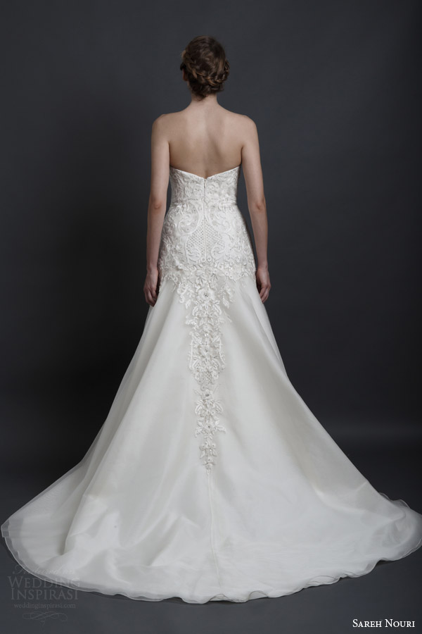 sareh nouri spring 2016 bridal dorothy strapless sweetheart a line wedding dress embroidery bodice back view train