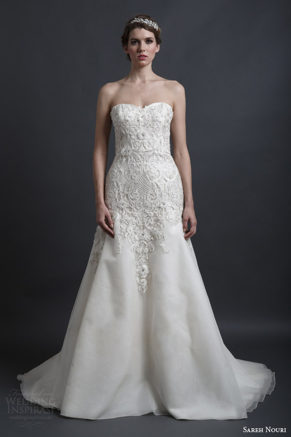 sareh nouri spring 2016 bridal dorothy strapless sweetheart a line wedding dress embroidery bodice