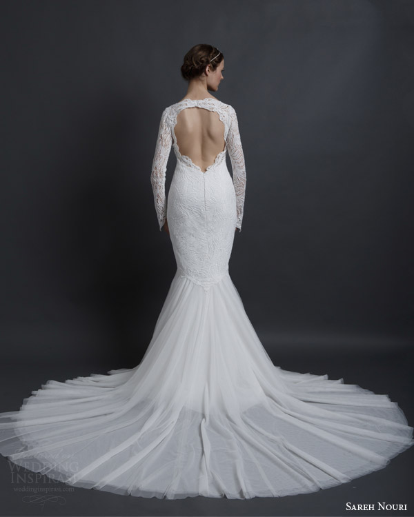 sareh nouri spring 2016 bridal esther long sleeve mermaid wedding dress keyhole back train view