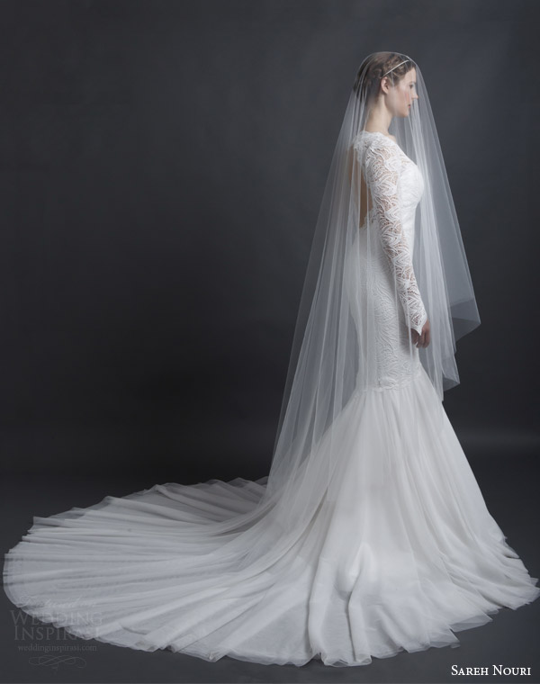 sareh nouri spring 2016 bridal esther long sleeve mermaid wedding dress keyhole side view veil