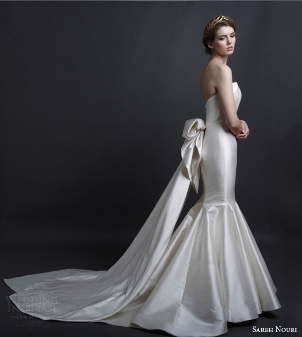 sareh nouri spring 2016 bridal ingrid strapless mermaid wedding dress detachable train side view