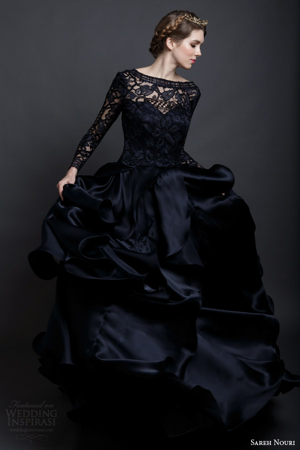 sareh nouri spring 2016 bridal mona lisa black wedding dress ball gown long sleeves side view