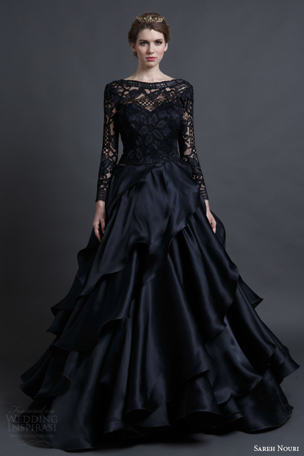 sareh nouri spring 2016 bridal mona lisa black wedding dress ball gown long sleeves