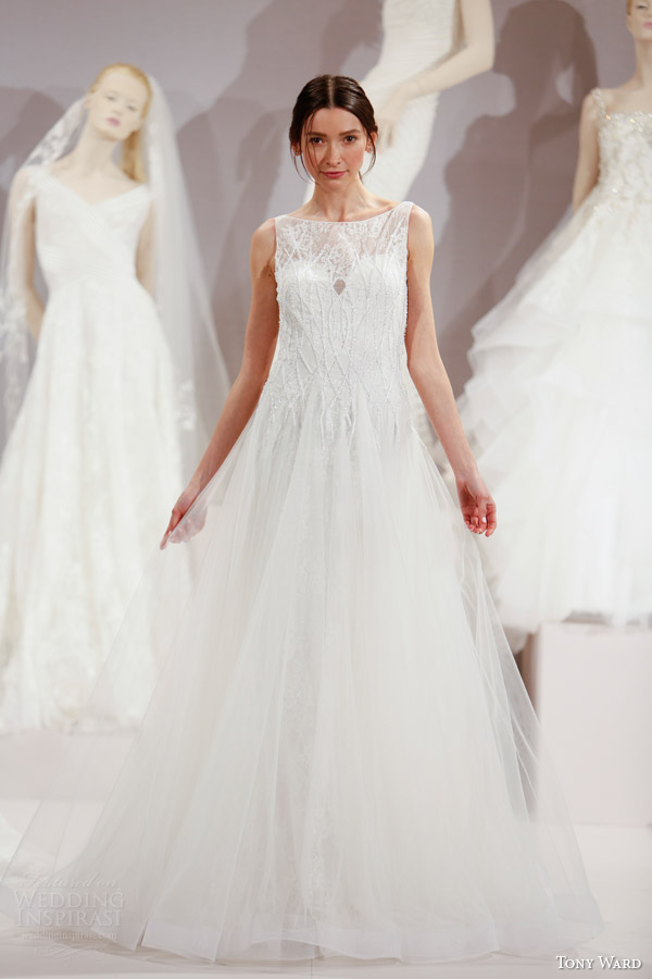 tony ward spring 2016 new york bridal market runway annabelle sleeveless a line godet skirt wedding dress