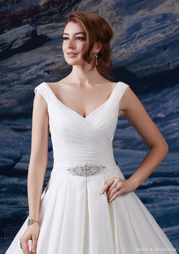 venus bridal fall 2015 angel tradition at4611 organza wedding dress off shoulder portrait neckline straps ruched bodice