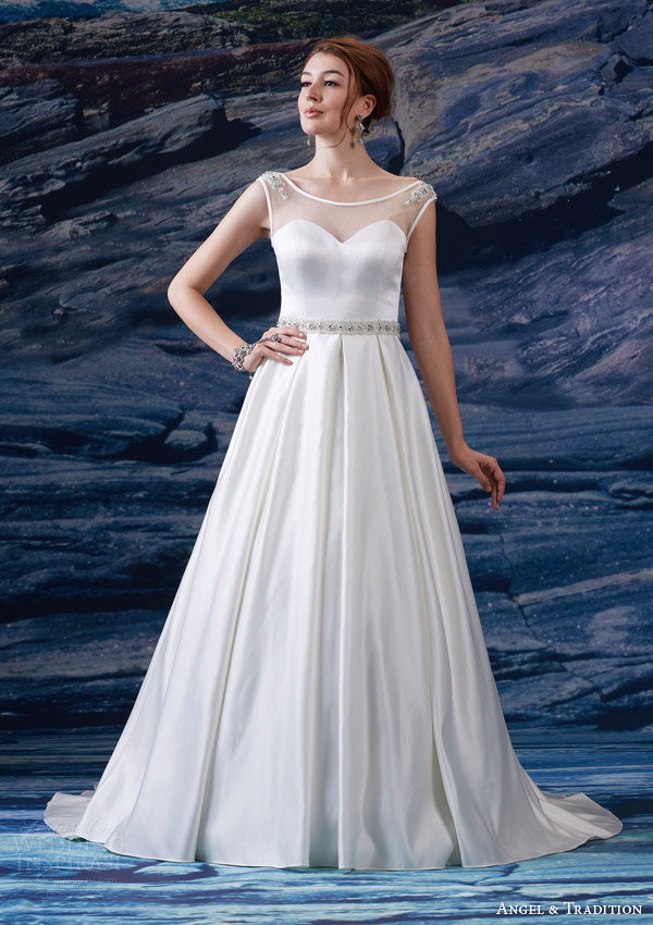 venus bridal fall 2015 angel tradition at4616 illusion bateau neckline cap sleeve satin sweetheart bodice beaded waist a line box pleat skirt