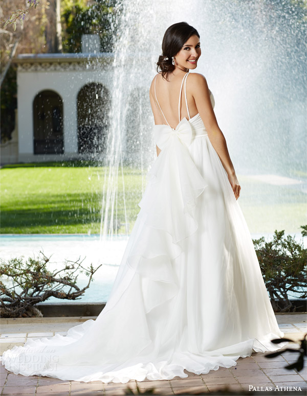 venus bridal fall 2015 pallas athena pa9215 sweetheart neckline rouched bodice beaded straps beaded belt back view bow