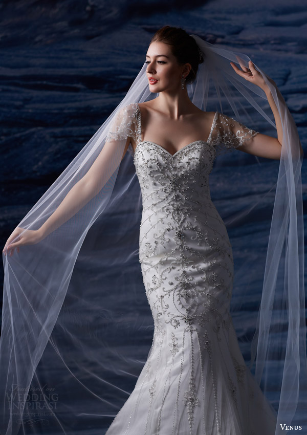 venus bridal fall 2015 venus collection ve8205 wedding dress beaded mermaid dress illusion flutter sleeves