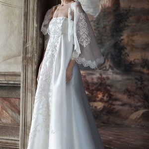 alberta ferretti bridal forever 2016 tiche strapless empire waist wedding dress embroidery lace cape capelet