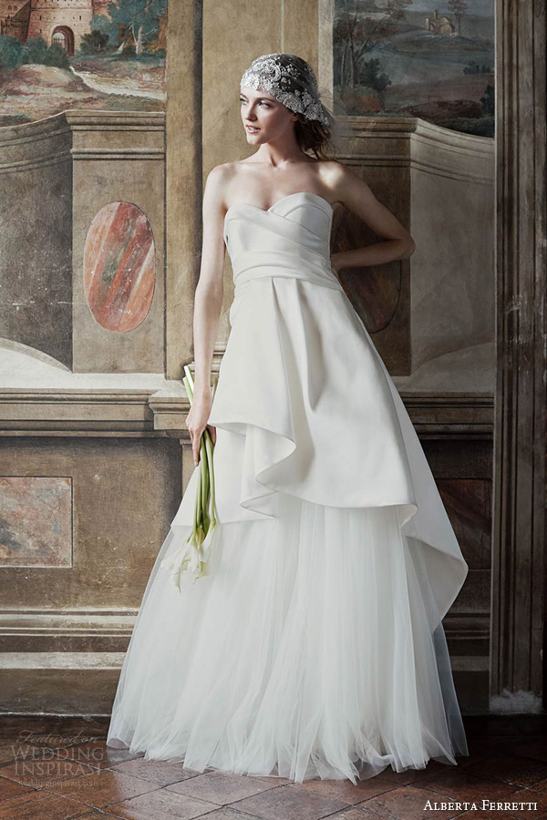 alberta ferretti bridal spring 2016 diana strapless sweetheart surplice bodice peplum overskirt a line wedding dress