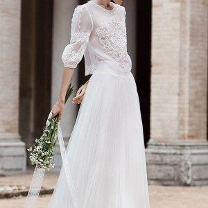 alberta ferretti bridal spring 2016 nemesi bohemian two peice wedding dress three quarter sheer top clouse