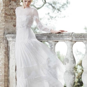 alberta ferretti bridal spring 2016 persefone illusion neckline long sleeve boehemian lace wedding dress