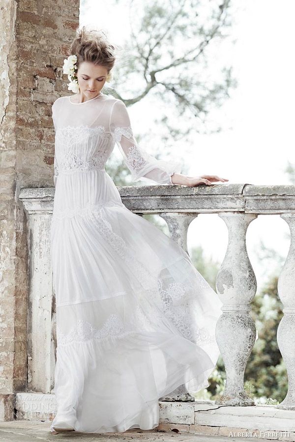 alberta ferretti bridal spring 2016 persefone illusion neckline long sleeve boehemian lace wedding dress