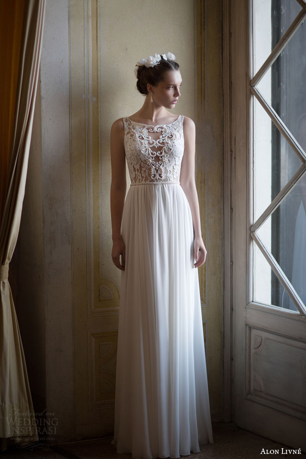 alon livne white 2015 bridal alisa sleeveless wedding dress illusion bodice