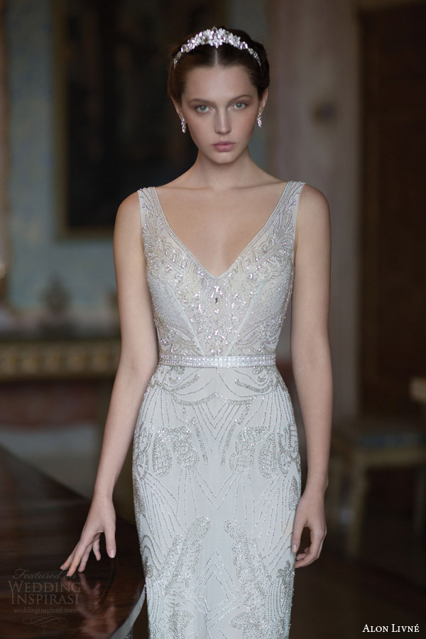 alon livne white 2015 bridal butterfly sleeveless embellished sheath wedding dress straps v neckline front