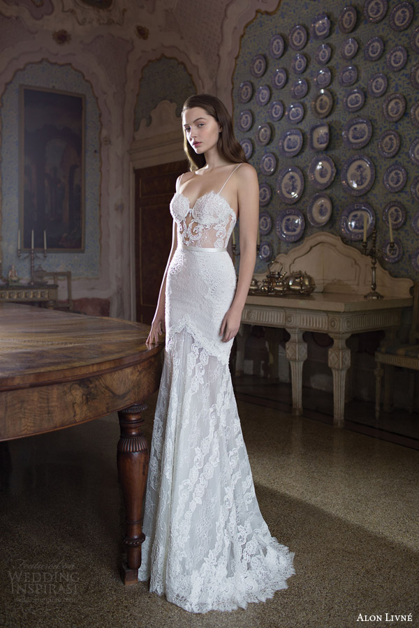alon livne white 2015 bridal emmy fitted mermaid trumpet wedding dress lingerie straps sweetheart neckline sheer bodice