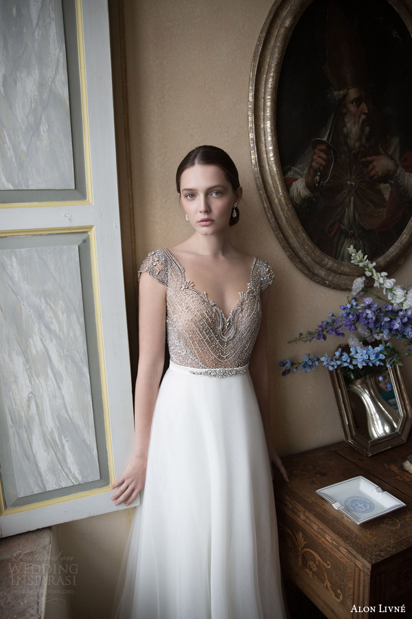 alon livne white 2015 bridal lisa tull cap sleeve wedding dress beaded bodice
