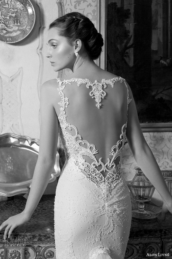 alon livne white bridal 2015 poly wedding dress heart shaped illusion back lace close up