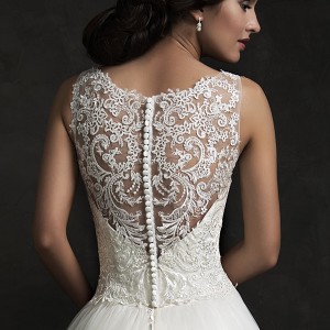 amelia sposa 2015 bridal elza sleeveless ball gown wedding dress illusion neckline back view close up