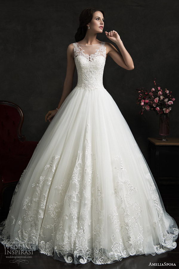 amelia sposa 2015 bridal elza sleeveless ball gown wedding dress illusion neckline