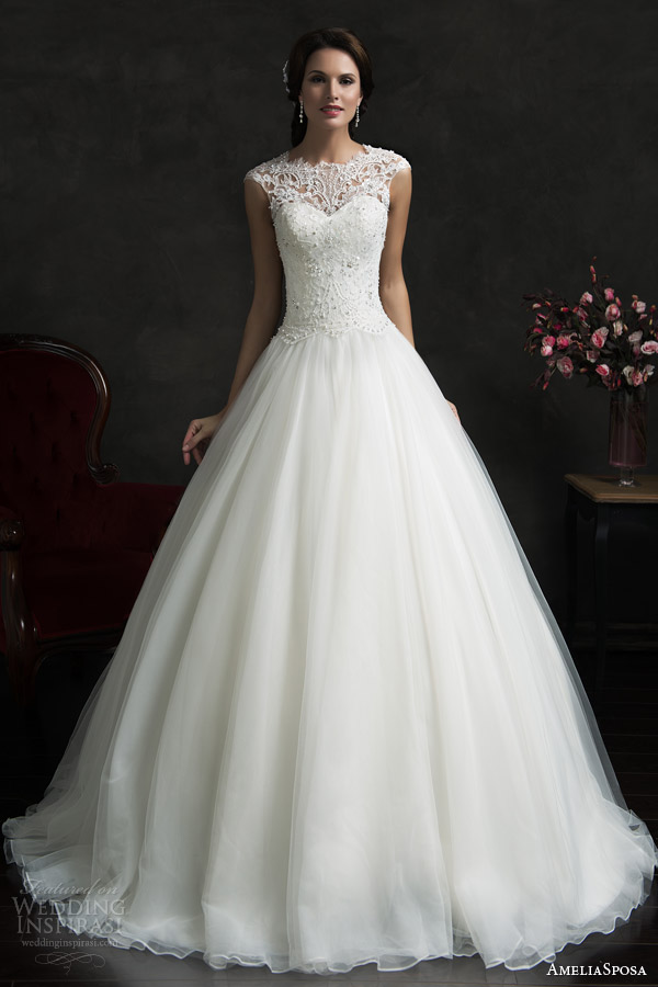 amelia sposa 2015 bridal monica lace bodice cap sleeve ball gown wedding dress