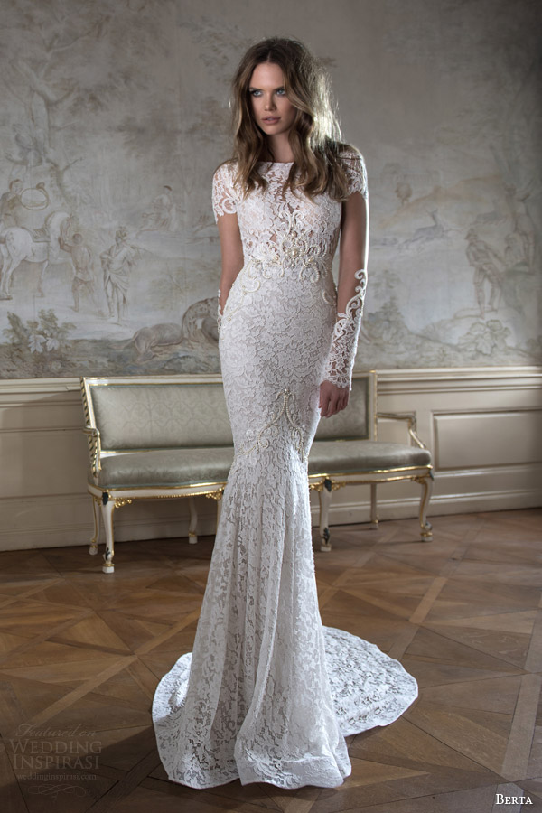 berta bridal fall 2015 illusion long sleeve high neck lace wedding dress