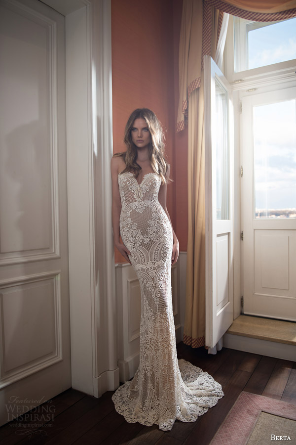 berta bridal fall 2015 illusion neckline lace sweetheart wedding dress