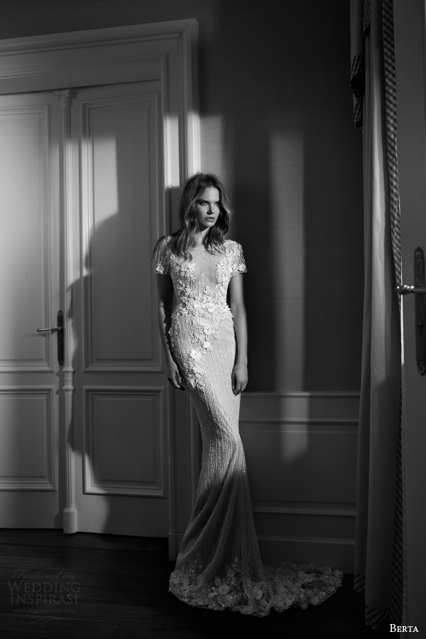 berta fall 2015 bridal short sleeve sheath wedding dress