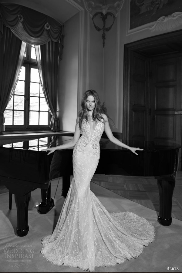 berta fall 2015 bridal sleeveless sheath wedding dress sexy deep v neckline