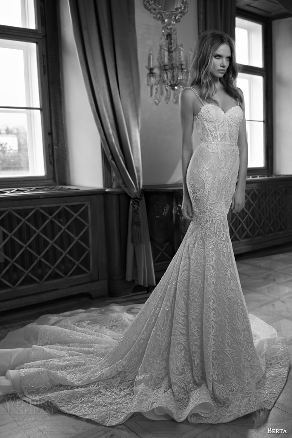 berta fall 2015 mermaid wedding dress sweetheart neckline illusion double row bead straps