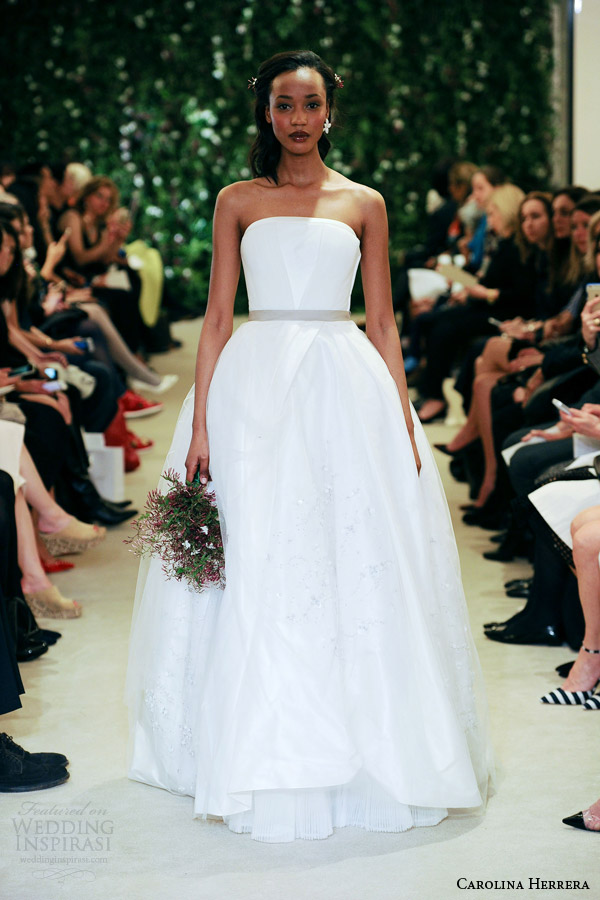 carolina herrrera bridal spring 2016 jaime strapless ball gown wedding dress colored belt