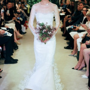 carolina herrrera bridal spring 2016 jane illusion neckline long sleeves mermaid wedding dress peekaboo hemline high low