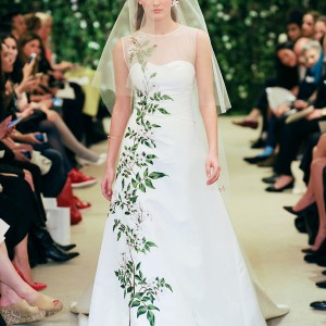 carolina herrrera bridal spring 2016 jasmine sleeveless a line wedding dress illusion nekline embellished with flowers