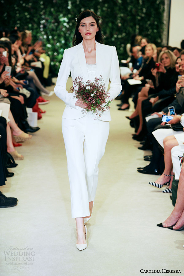 carolina herrrera bridal spring 2016 jinni pant suit wedding outfit