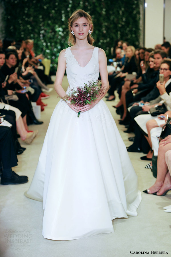 carolina herrrera bridal spring 2016 joelle sleeveless ball gown wedding dress flower embellished straps
