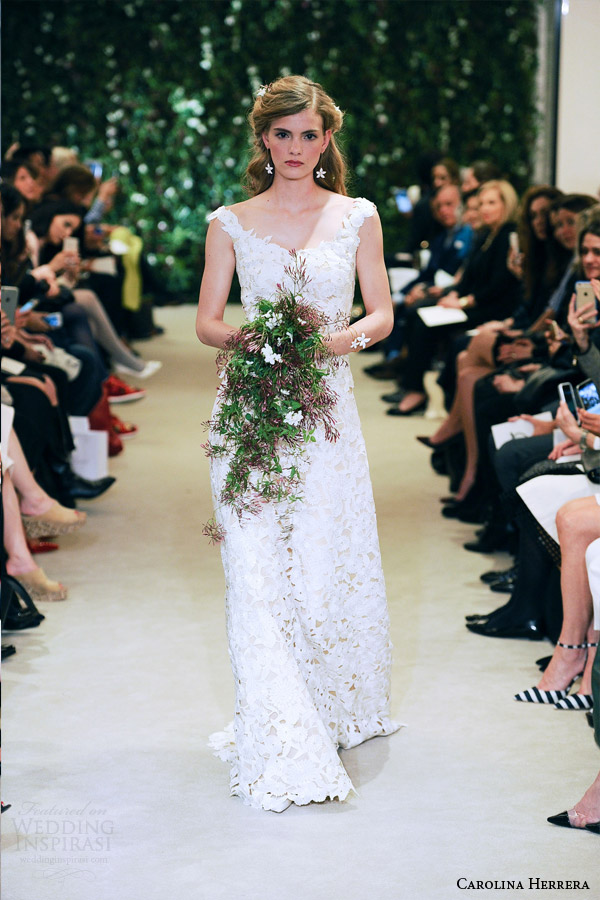 carolina herrrera bridal spring 2016 jolie floral lace wedding dress off shoulder straps