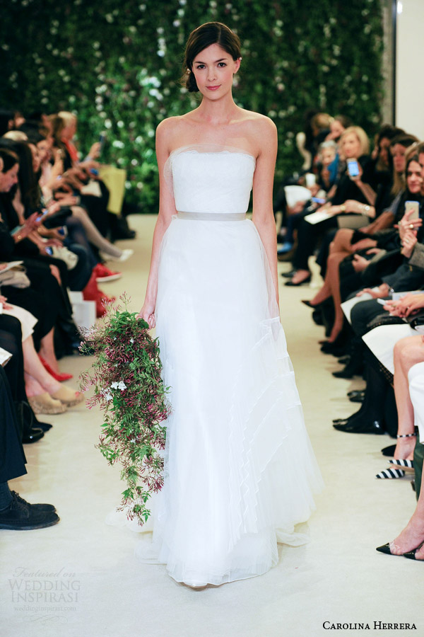 carolina herrrera bridal spring 2016 joni illusion strapless neckline wedding dress sheer overlay