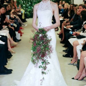 carolina herrrera bridal spring 2016 jovana sleeveless lace illusion high neckline wedding dress